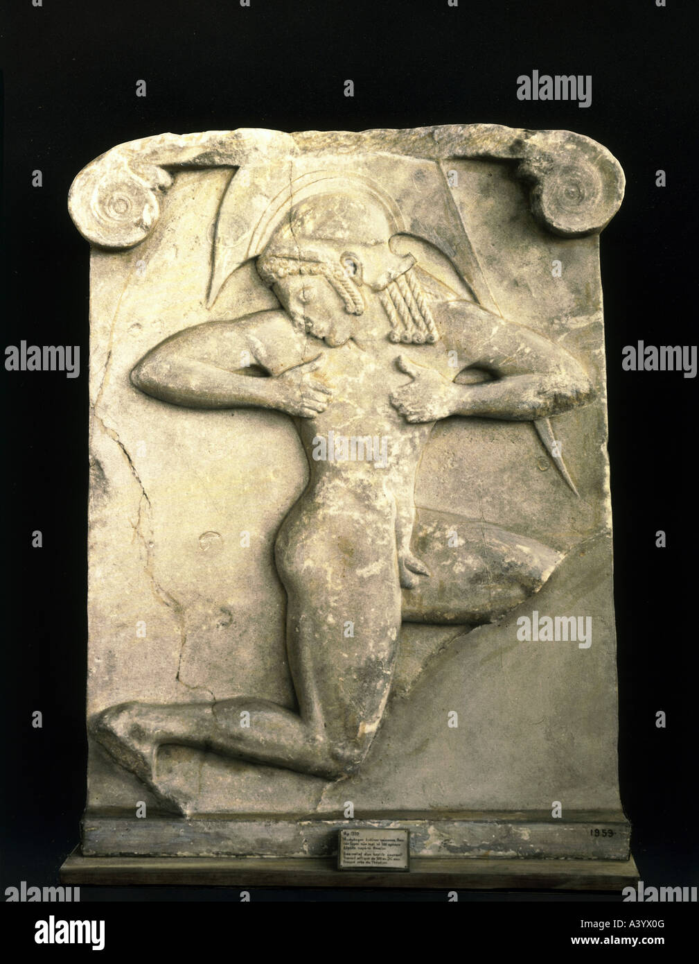 fine arts, ancient world, Greece, sculpture, relief, hoplite runner stele, circa 520/510 BC, Attic marble, National Museum Athen Stock Photo