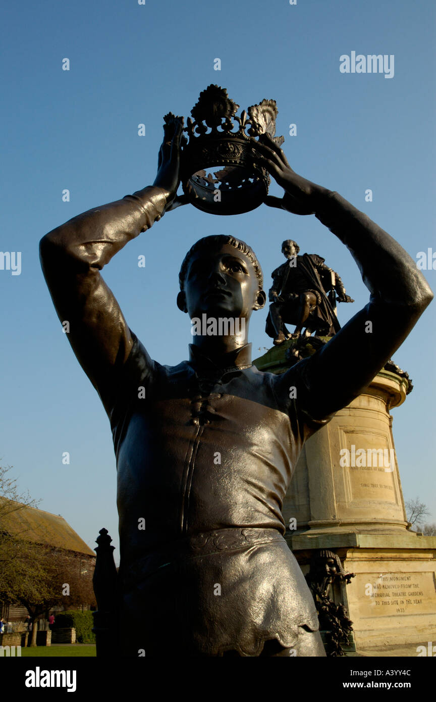 Prince Hal statue with Shakespeare statue in background Stock Photo
