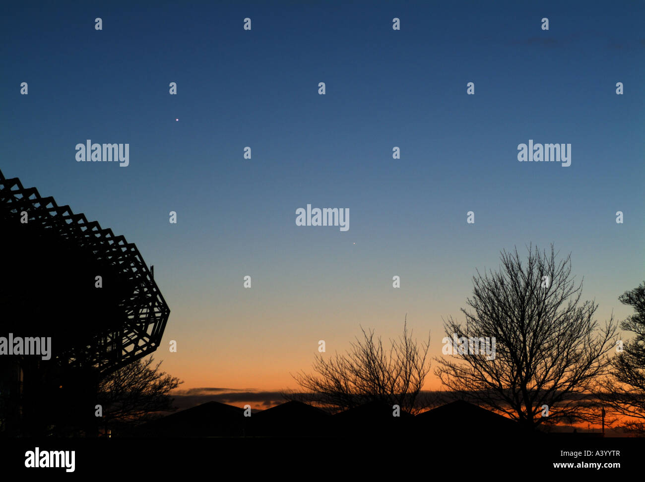 The inner planets Venus (left) and Mercury (centre) as seen from Edinburgh. Stock Photo