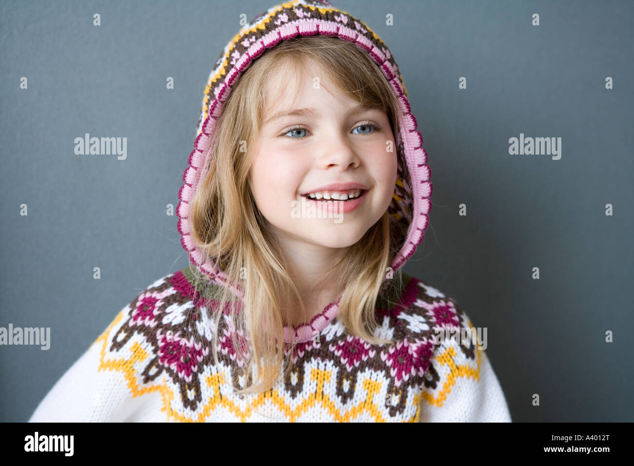 portrait of little girl in jumper with hood Stock Photo Alamy
