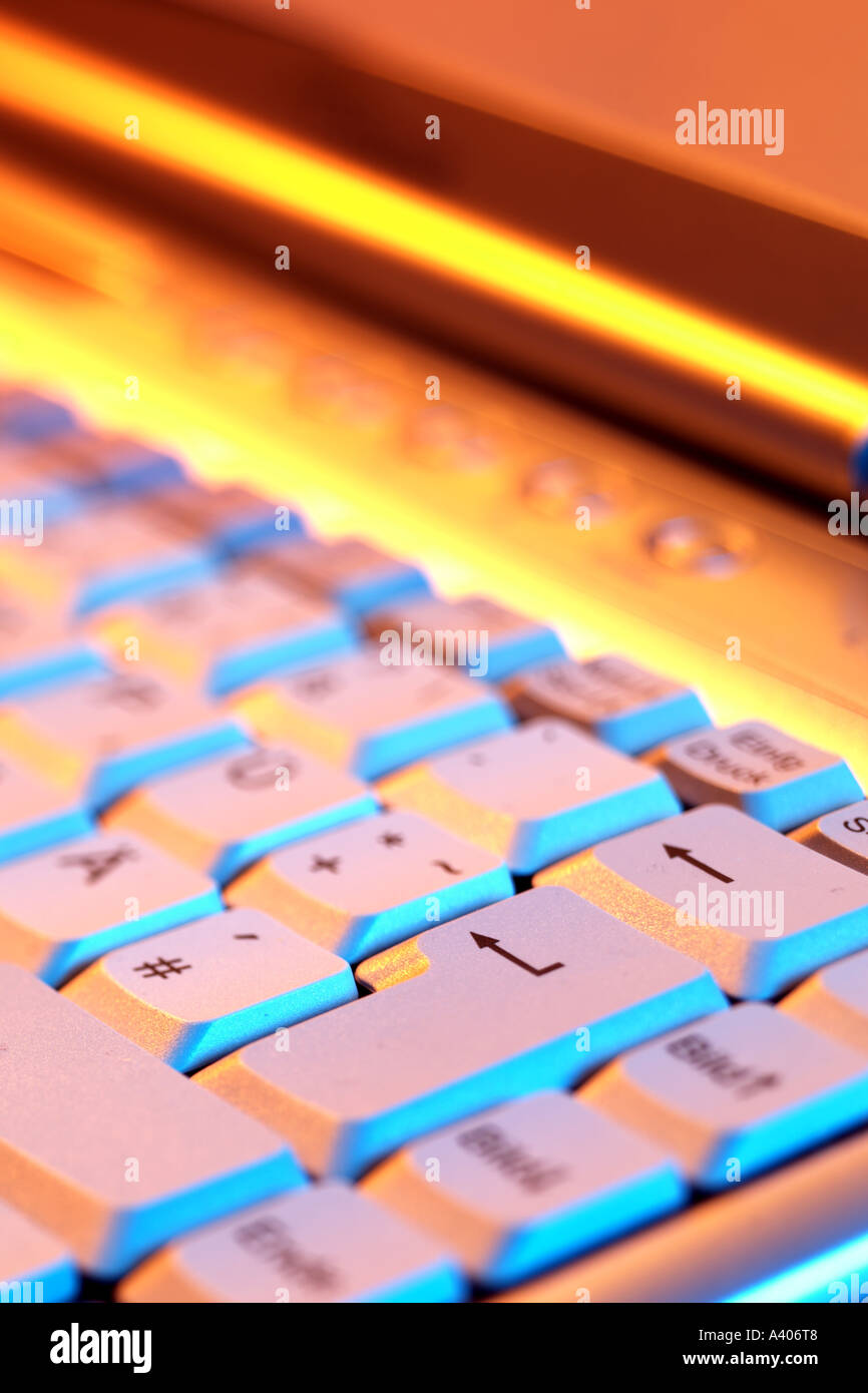 keyboard detail of computer laptop coloured light Stock Photo Alamy