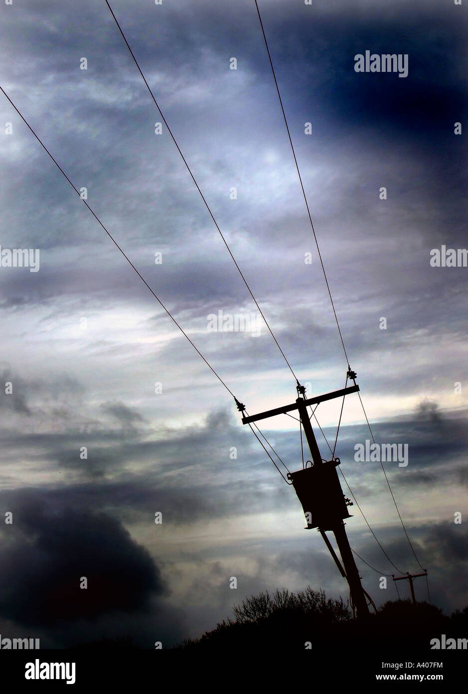 overhead electricity power lines Stock Photo