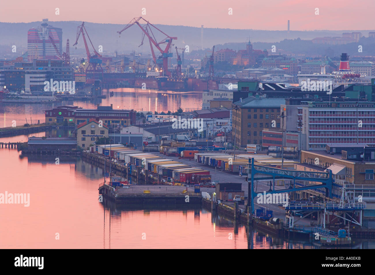 Morning light in the harbour at Gothenburg with the city in the background. Sweden Stock Photo