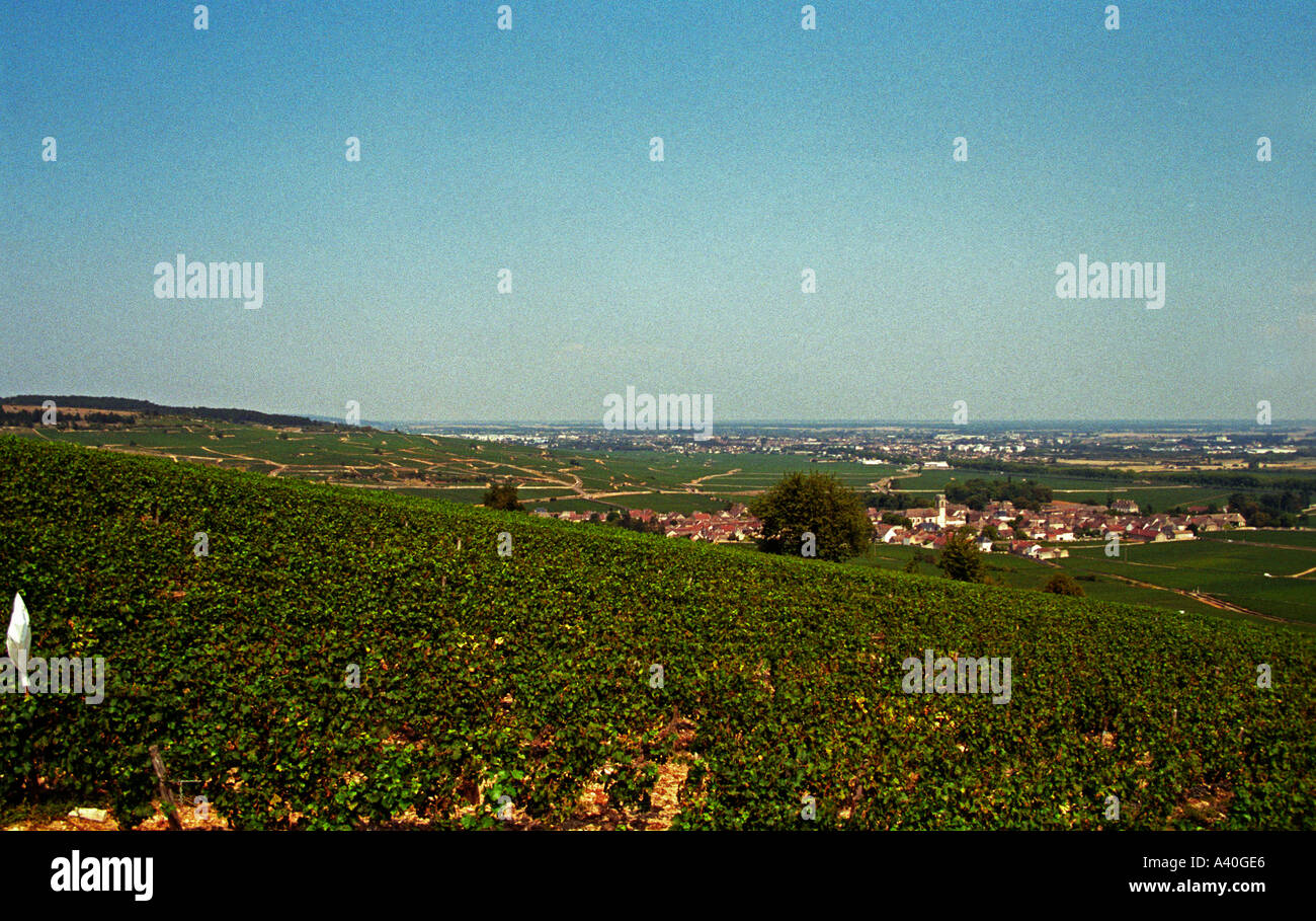 A view over the Pommard village from Santenay with vineyards, Bourgogne Stock Photo
