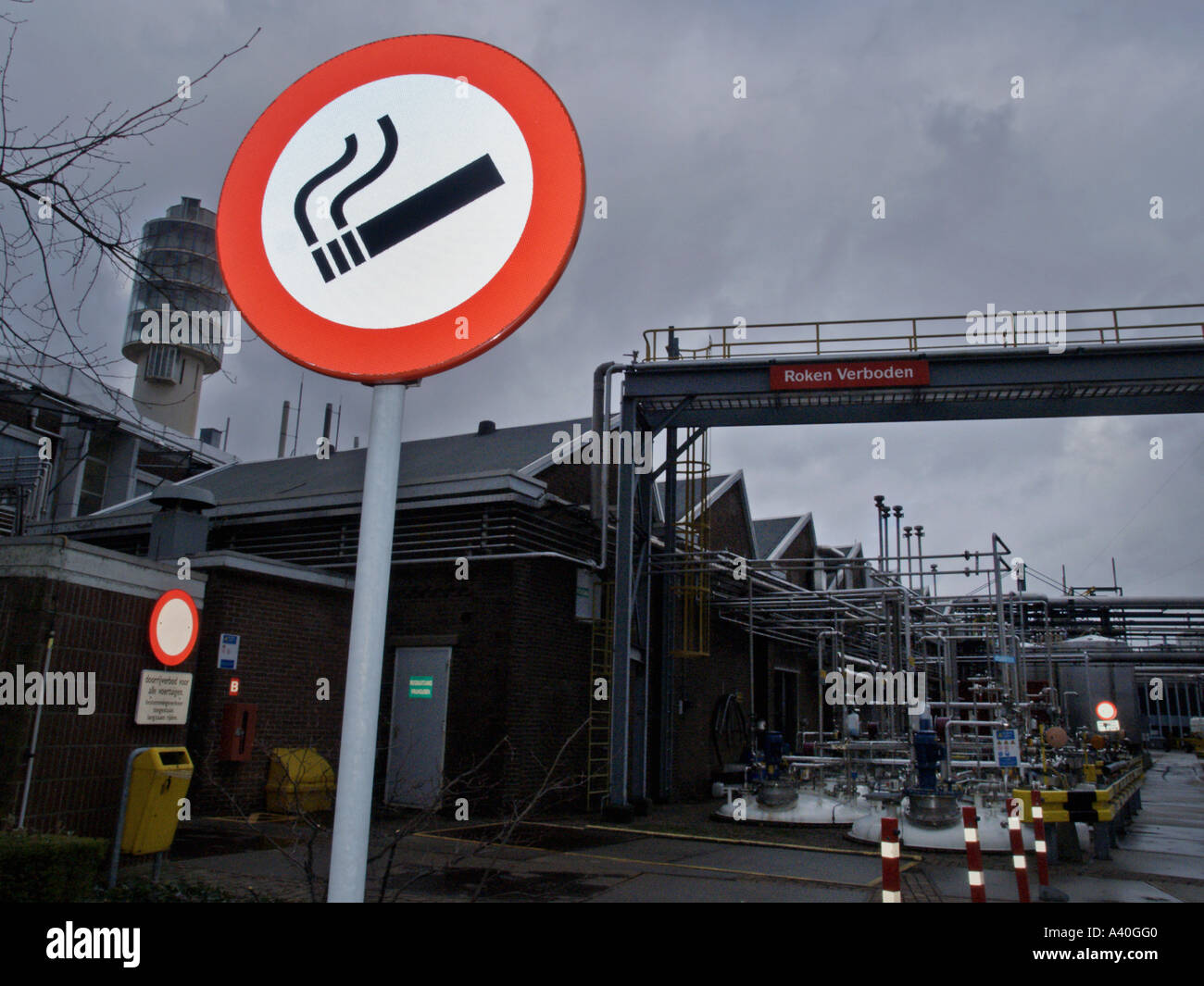 No smoking sign at chemical plant Oss the Netherlands Stock Photo