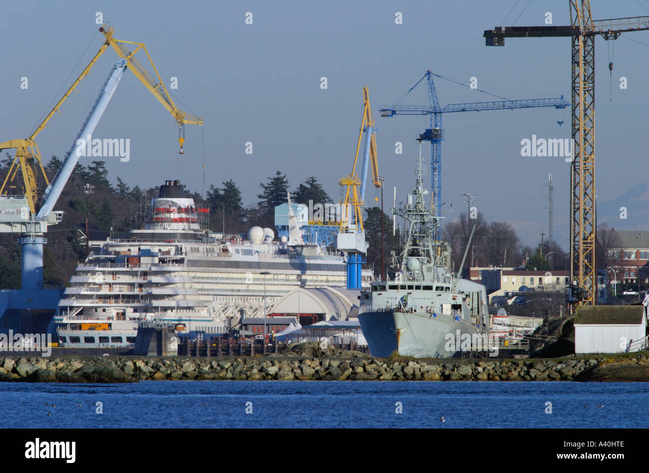 Crystal Harmony cruise ship at Naden drydock at Canadian Forces Base Esquimalt for refit, Victoria, British Columbia, Canada. Stock Photo