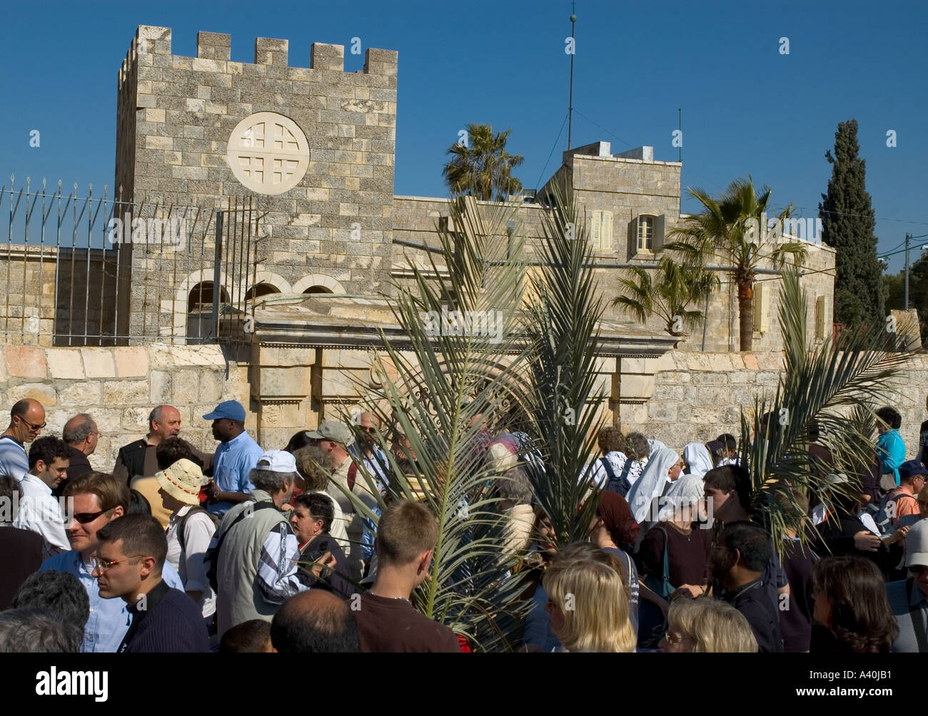 Israel Jerusalem Bethphage church Palm Sunday Catholic procession crowd