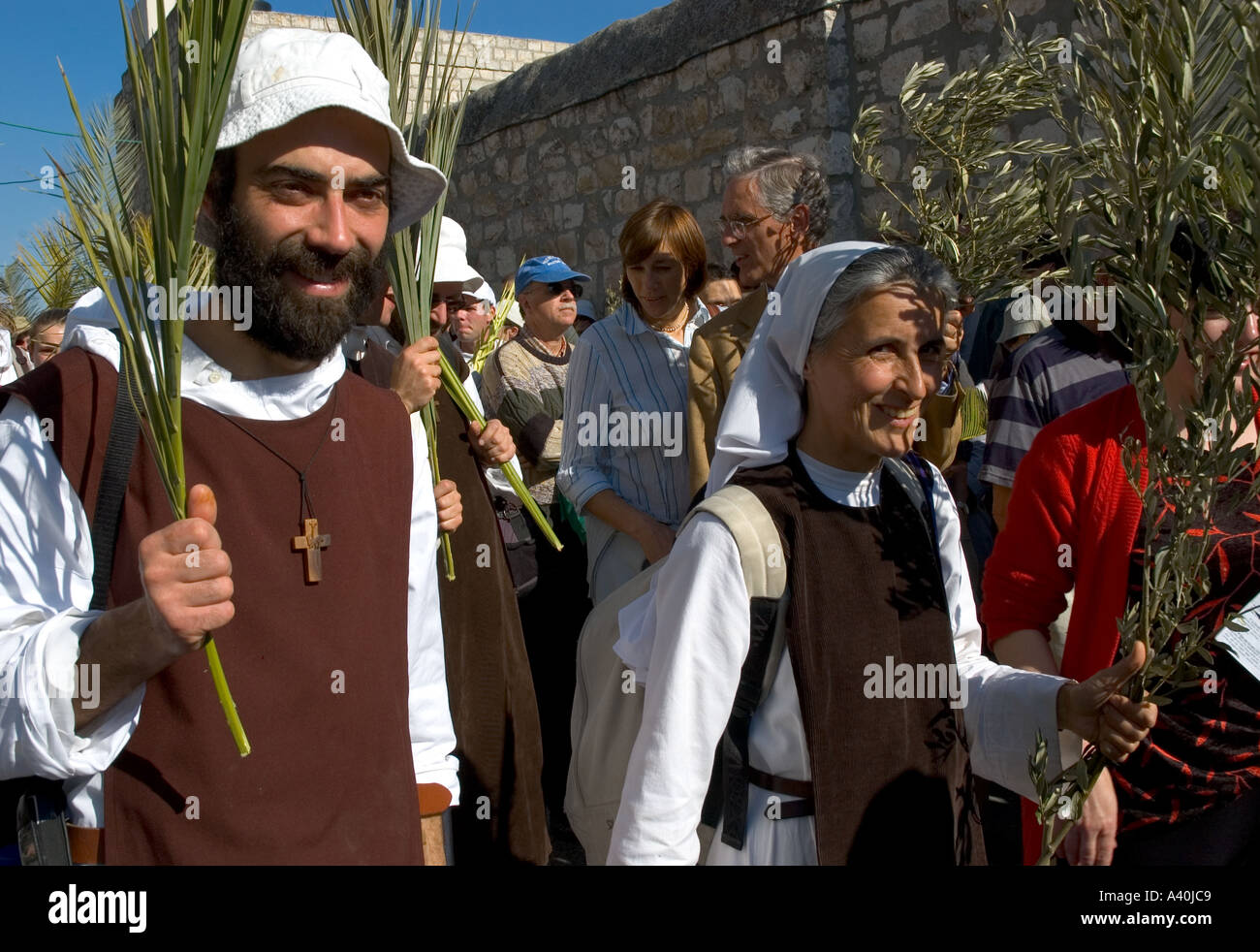 Israel Jerusalem Bethphage Palm Sunday Catholic procession priest and ...