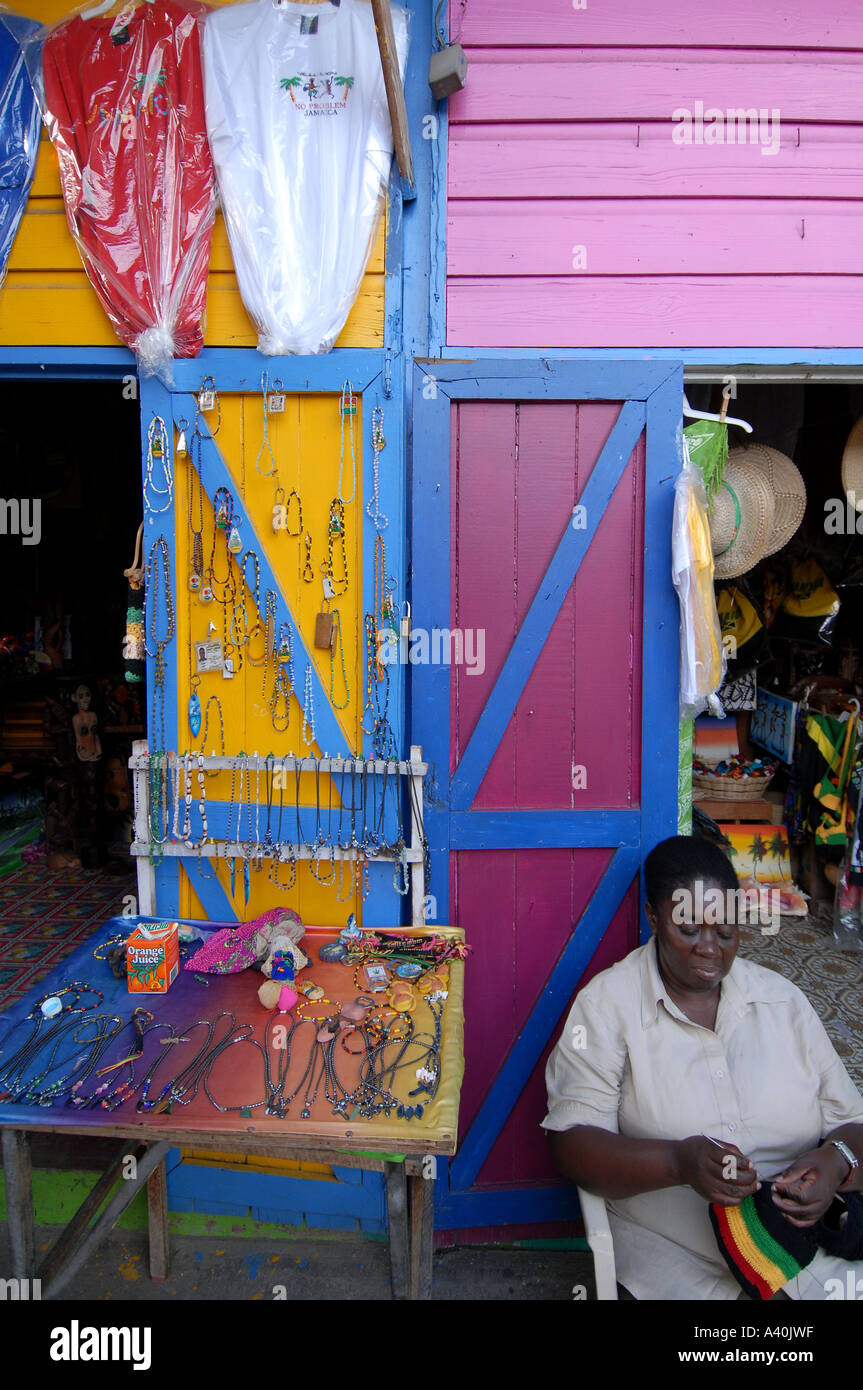 Woman selling jewelry in Craft market Montego Bay Jamaica Stock Photo