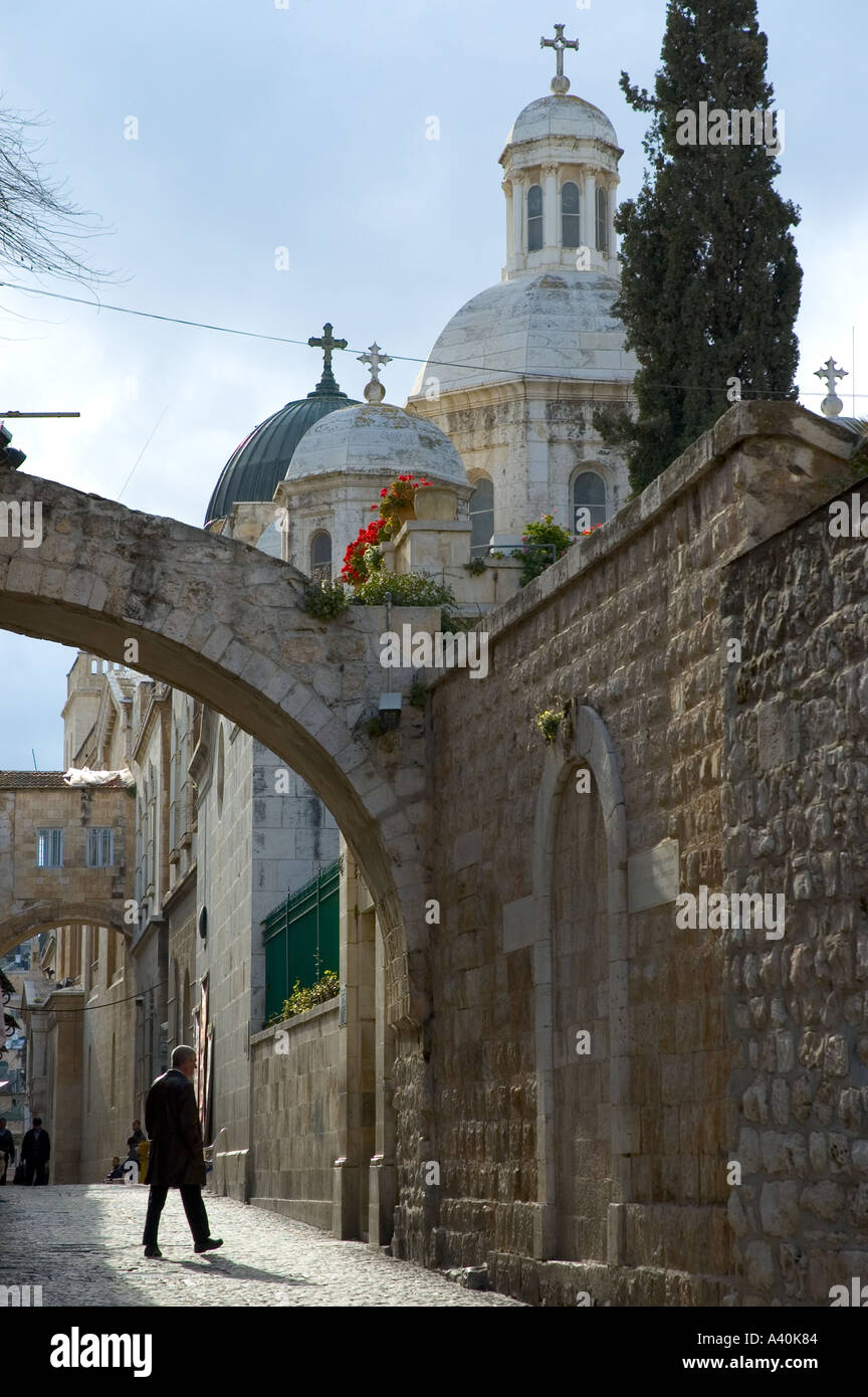 Israel Jerusalem Old City via Dolorosa Station I view with roman arch of Ecce Homo and the church of flagellation Stock Photo
