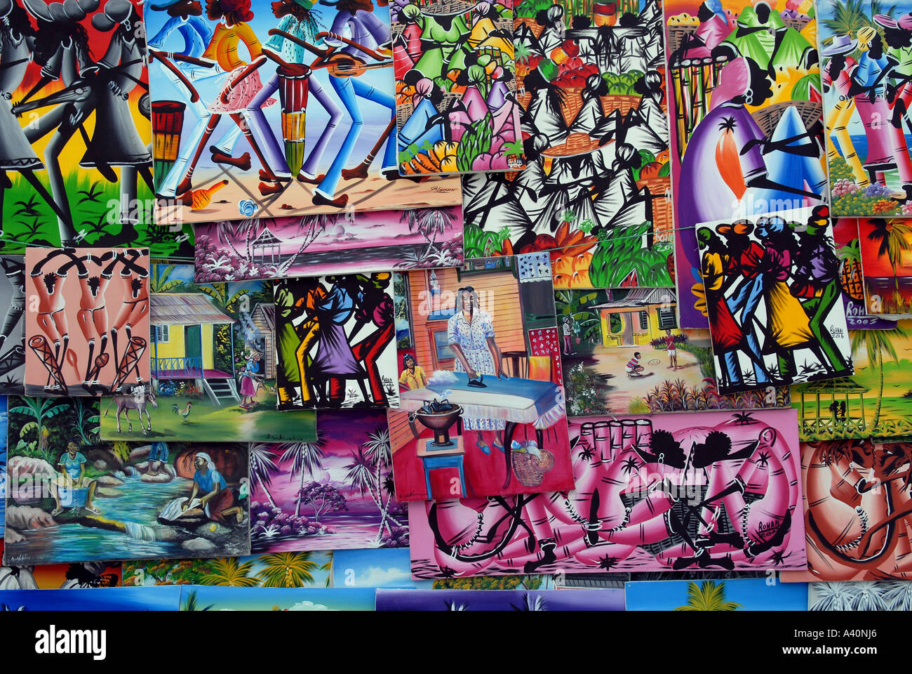 Paintings for sale on Negril beach Jamaica Stock Photo Alamy