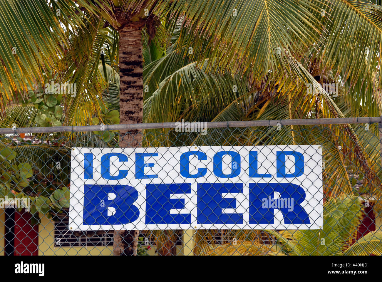 Ice cold beer sign Negril Jamaica Stock Photo