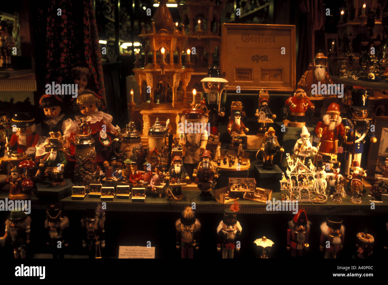 German toy store in Rothenburg lit up at midnight Stock Photo Alamy