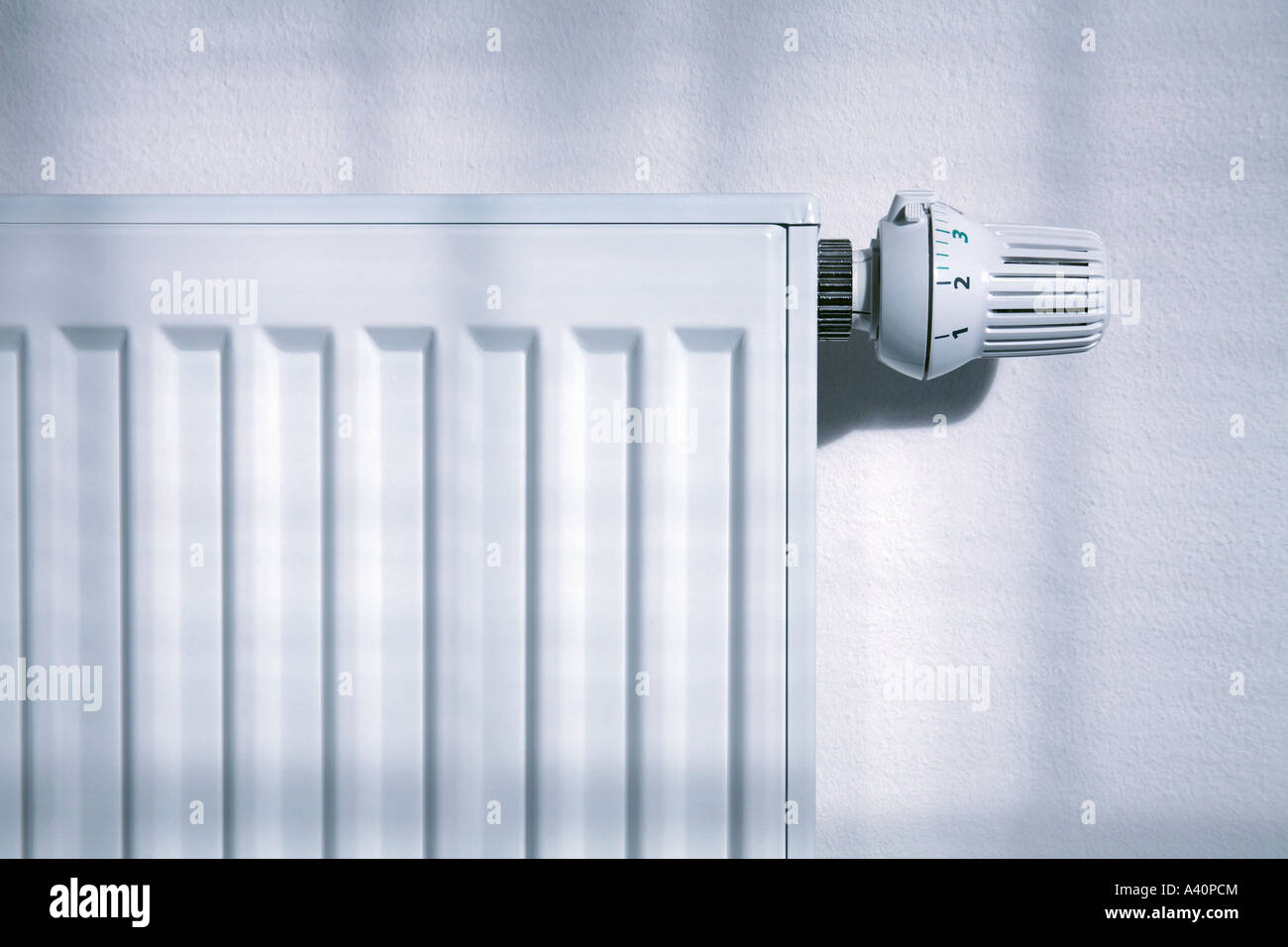 cold radiator with themostatic valve kalter Heizkoerper mit Thermostatventil Stock Photo