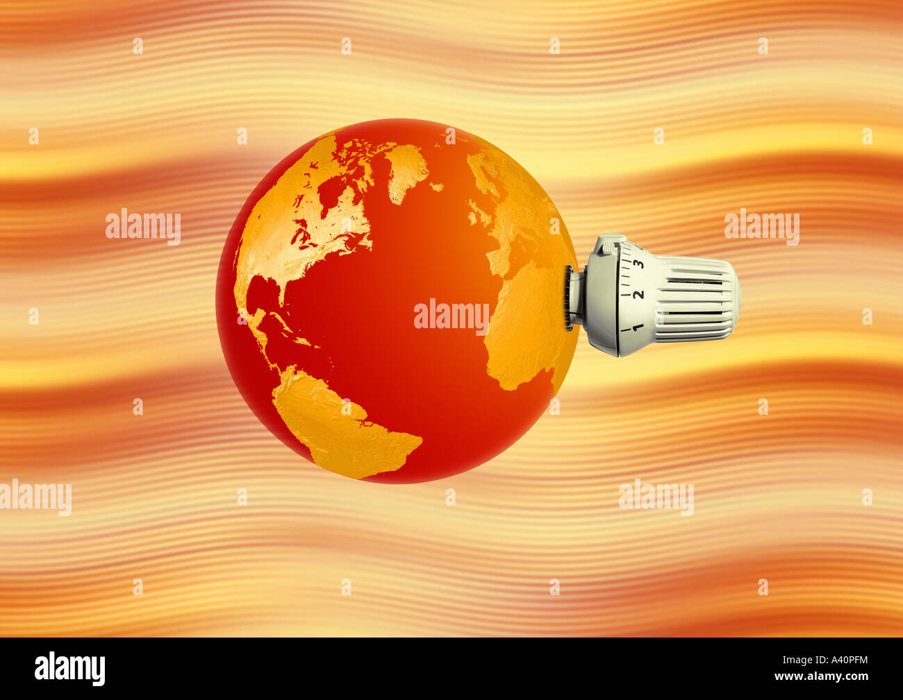 earth with thermostatic valve Erde mit Thermostatventil Stock Photo