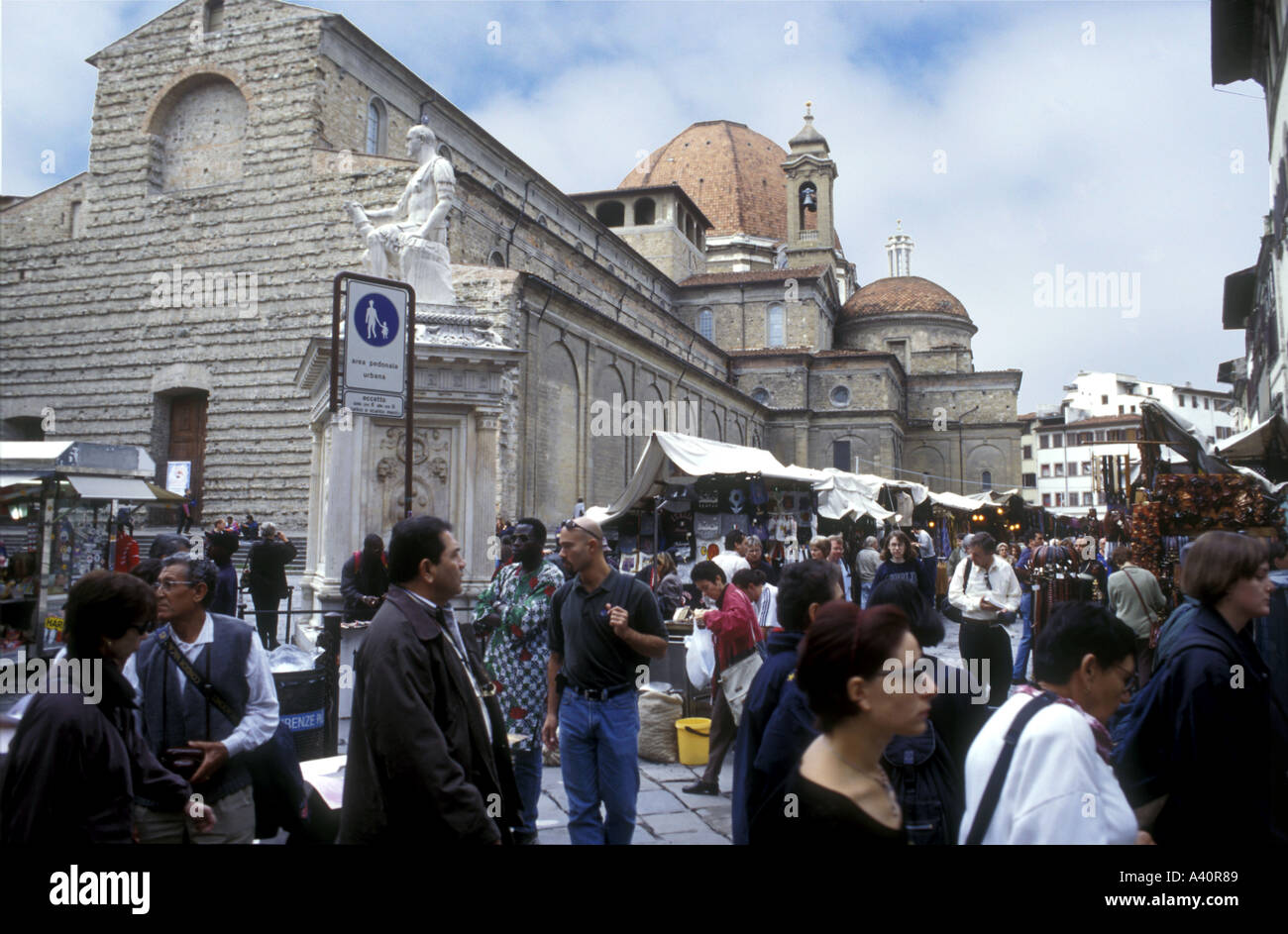 Street market in the Piazza San Lorenzo Florence Italy Stock Photo