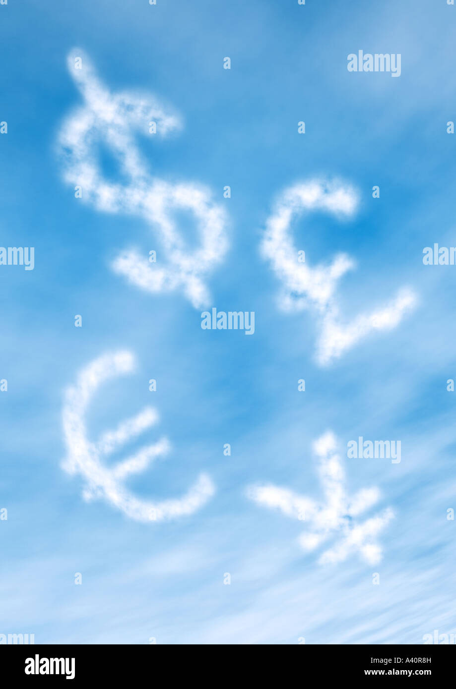 Euro Dollar Yen Pound in the clouds Stock Photo