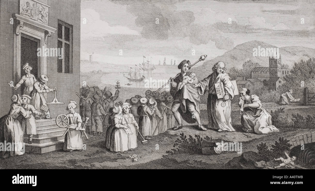 The Foundlings by William Hogarth, engraved by F Morellon La Cave Stock Photo