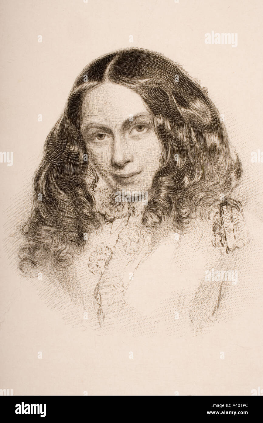 Elizabeth Barret Browning, 1806 - 1861, seen here in March 1859.  English poet.  Engraved by G Cook from a portrait by Field Talfourd. Stock Photo