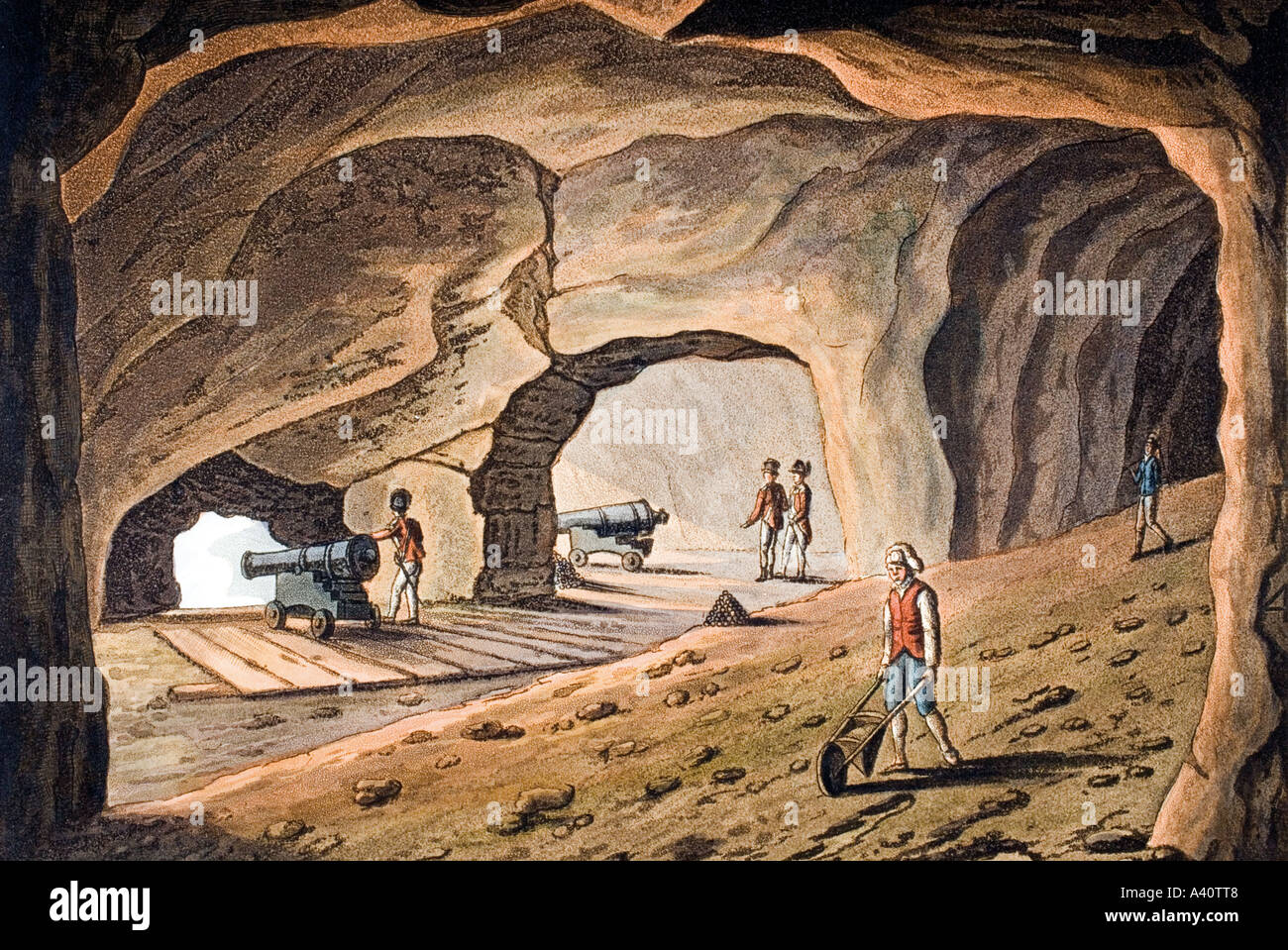 Inside a gallery on the Rock of Gibraltar. Engraved by I C Stadler after Rev C Willyams. Stock Photo