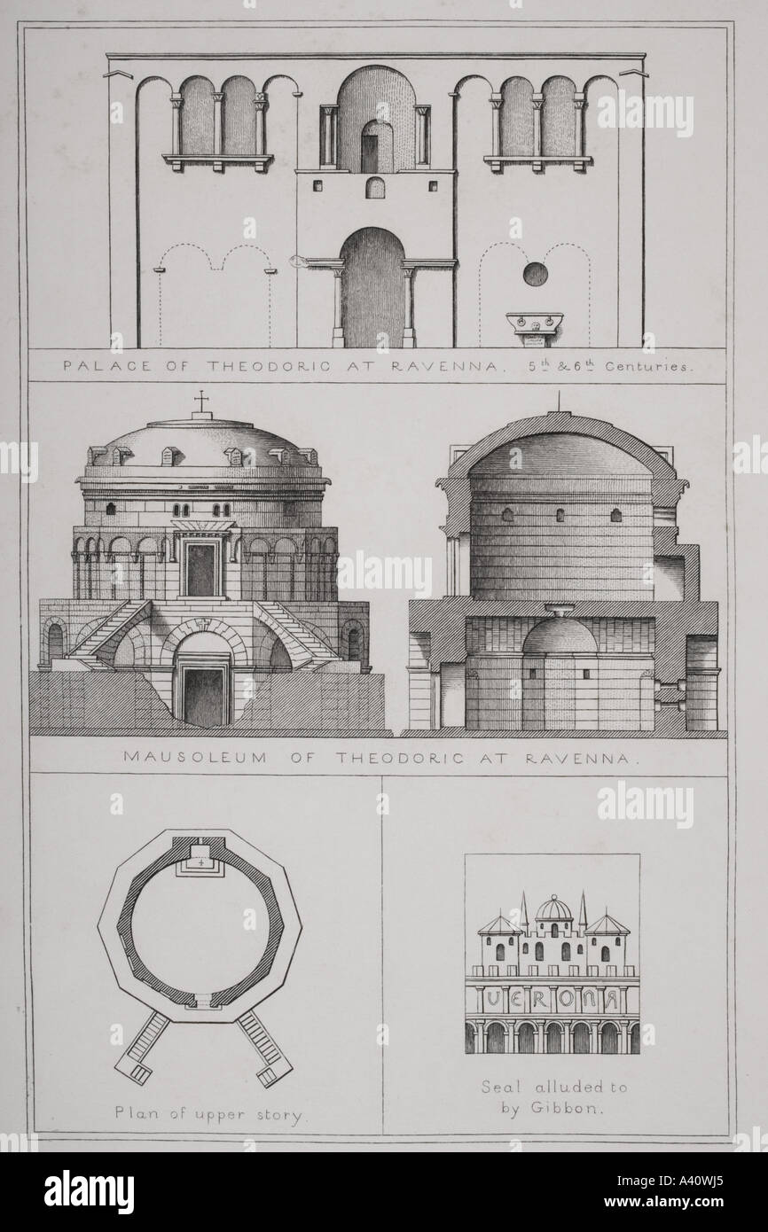 Palace and Mausoleum of Theodoric at Ravenna, Italy. Stock Photo