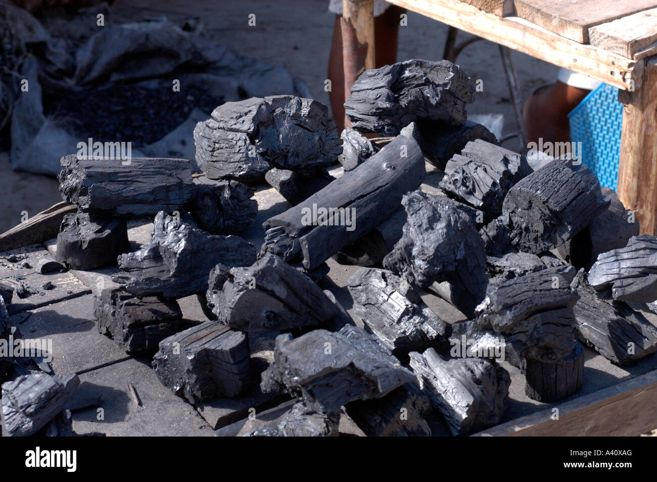 Charcoal Carbo veg Madagascar used for fuel and in homeopathy Stock