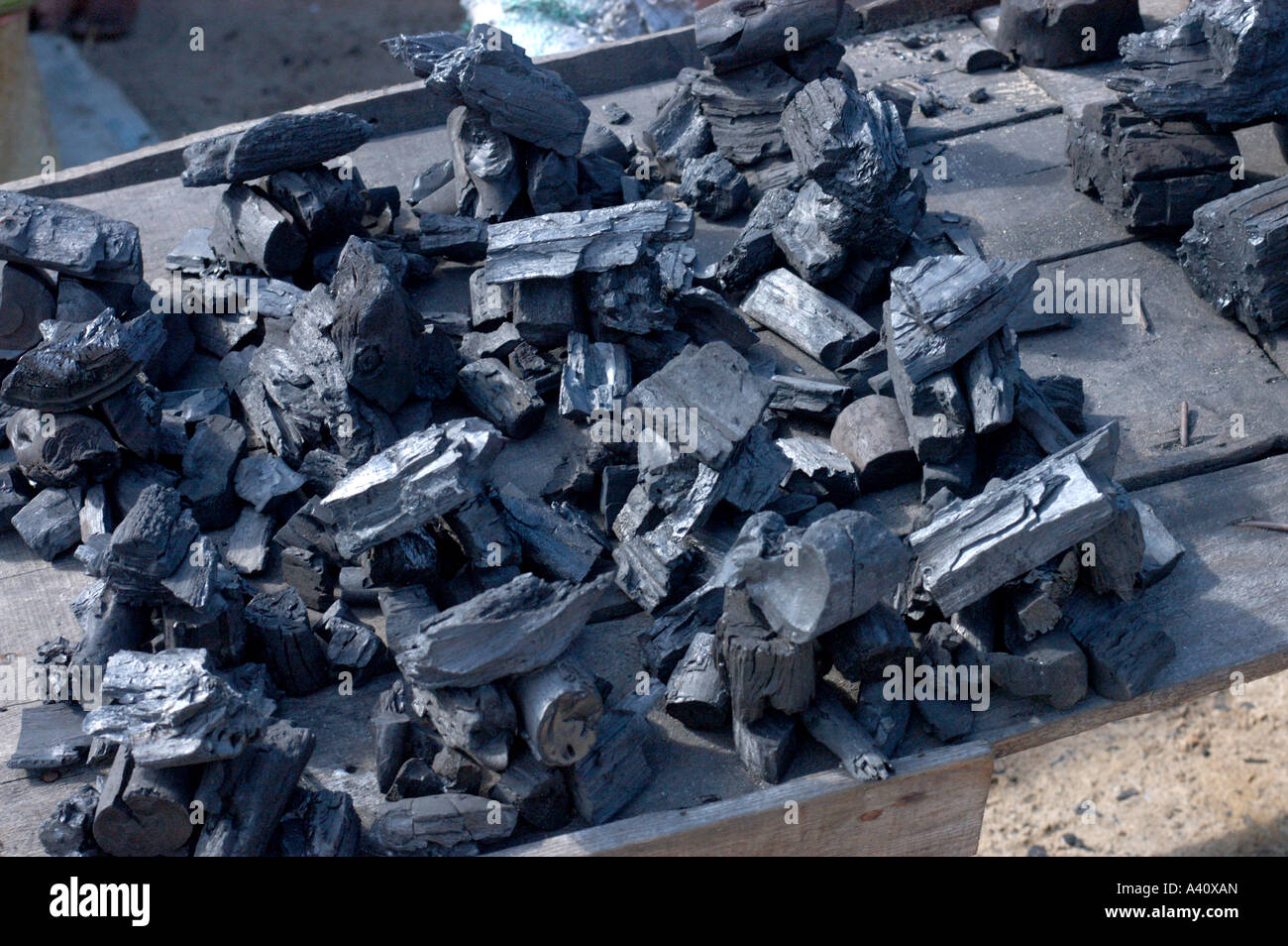 Charcoal Carbo veg Madagascar used for fuel and in homeopathy Stock