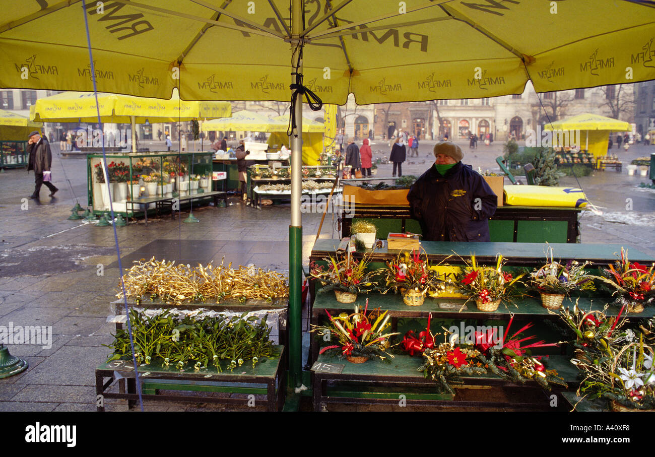 Flower seller on Krakow s Main Market Square Rynek Glowny Stock Photo