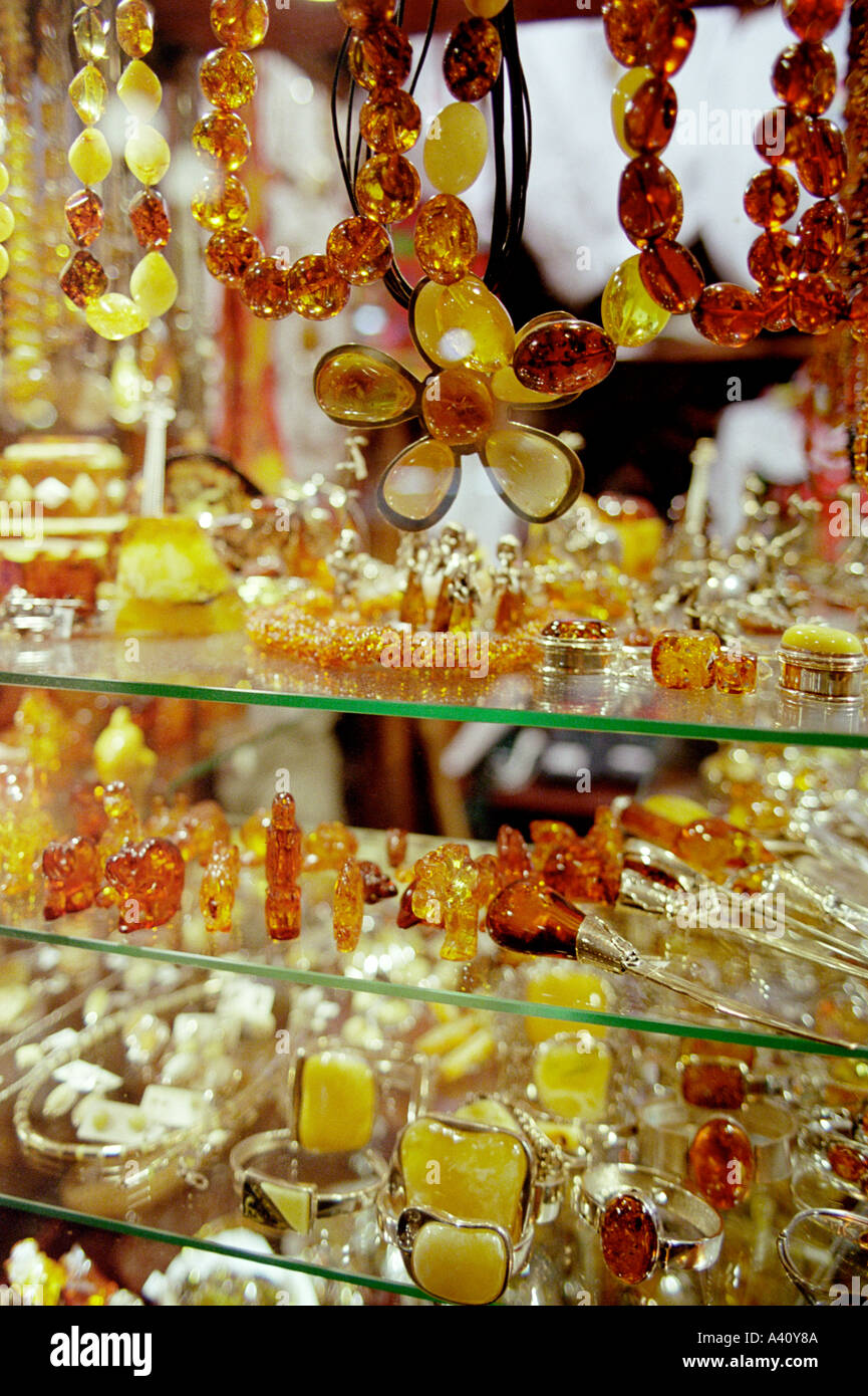 A display of amber in Sukiennice the Cloth Hall Krakow Poland Stock ...