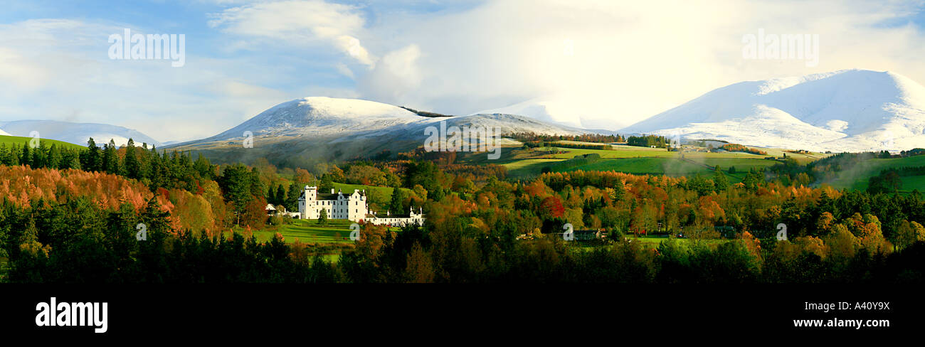 UK Scotland Tayside Perthshire Blair Castle Glen Garry and the Grampian Mountains in autumn Stock Photo
