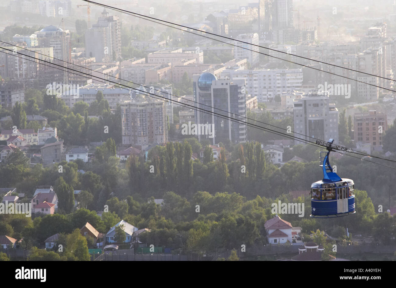 Almaty Cable Car Ascending Past City Stock Photo