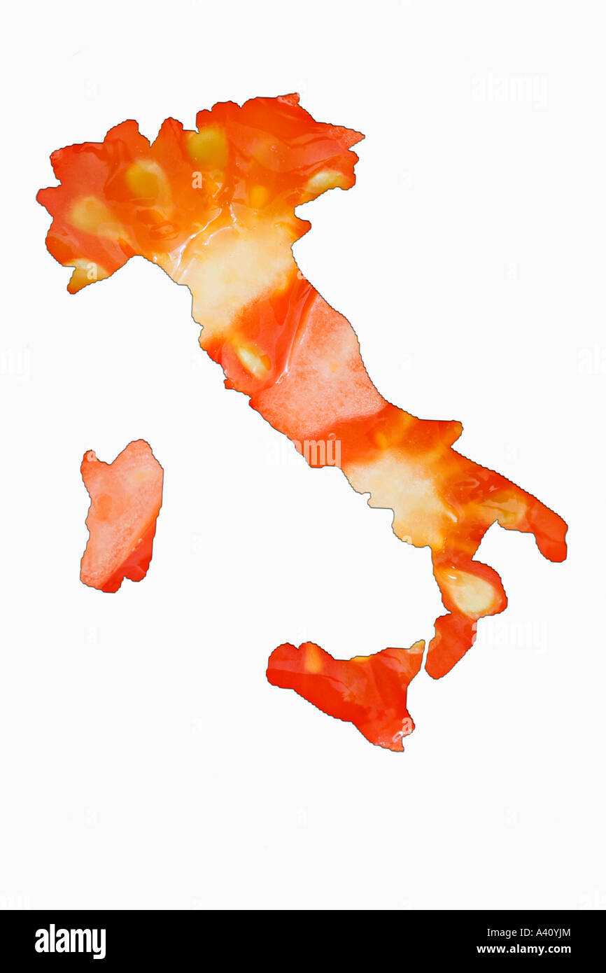 Map of Italy over close up of tomatoes Stock Photo