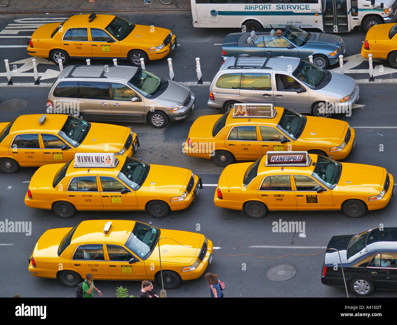 NYC Yellow Taxi Cabs in on Eighth Avenue and Forty Second Street New