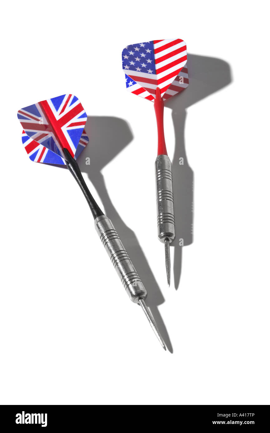 American and British Darts cut out on white background Stock Photo