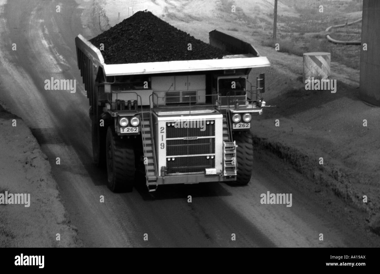 Truck carrying coal, Black Thunder Coal Mine, Southern Powder River Basin, Wyoming, USA Stock Photo