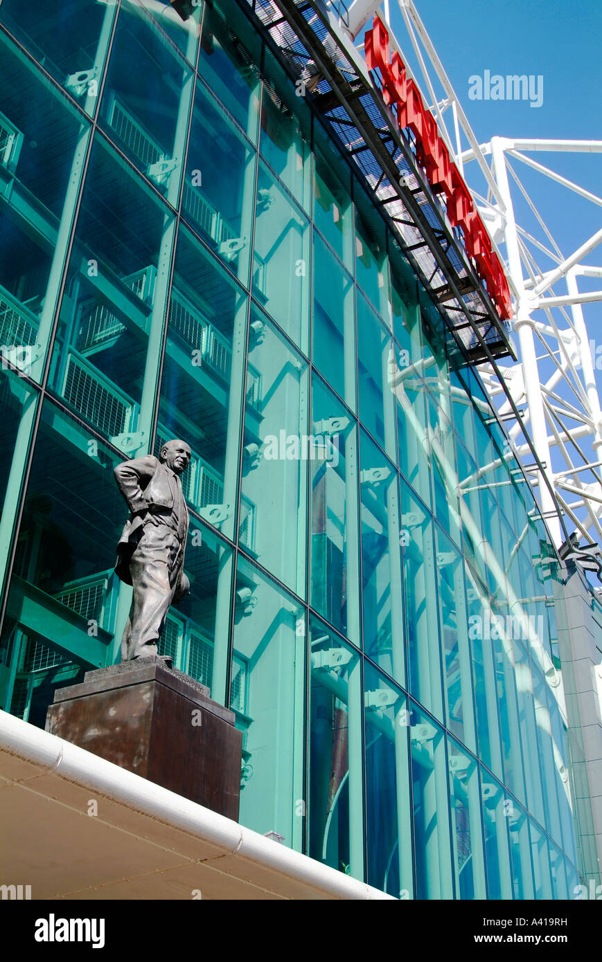 The statue of Sir Matt Busby standing guard outside Old Trafford Stock
