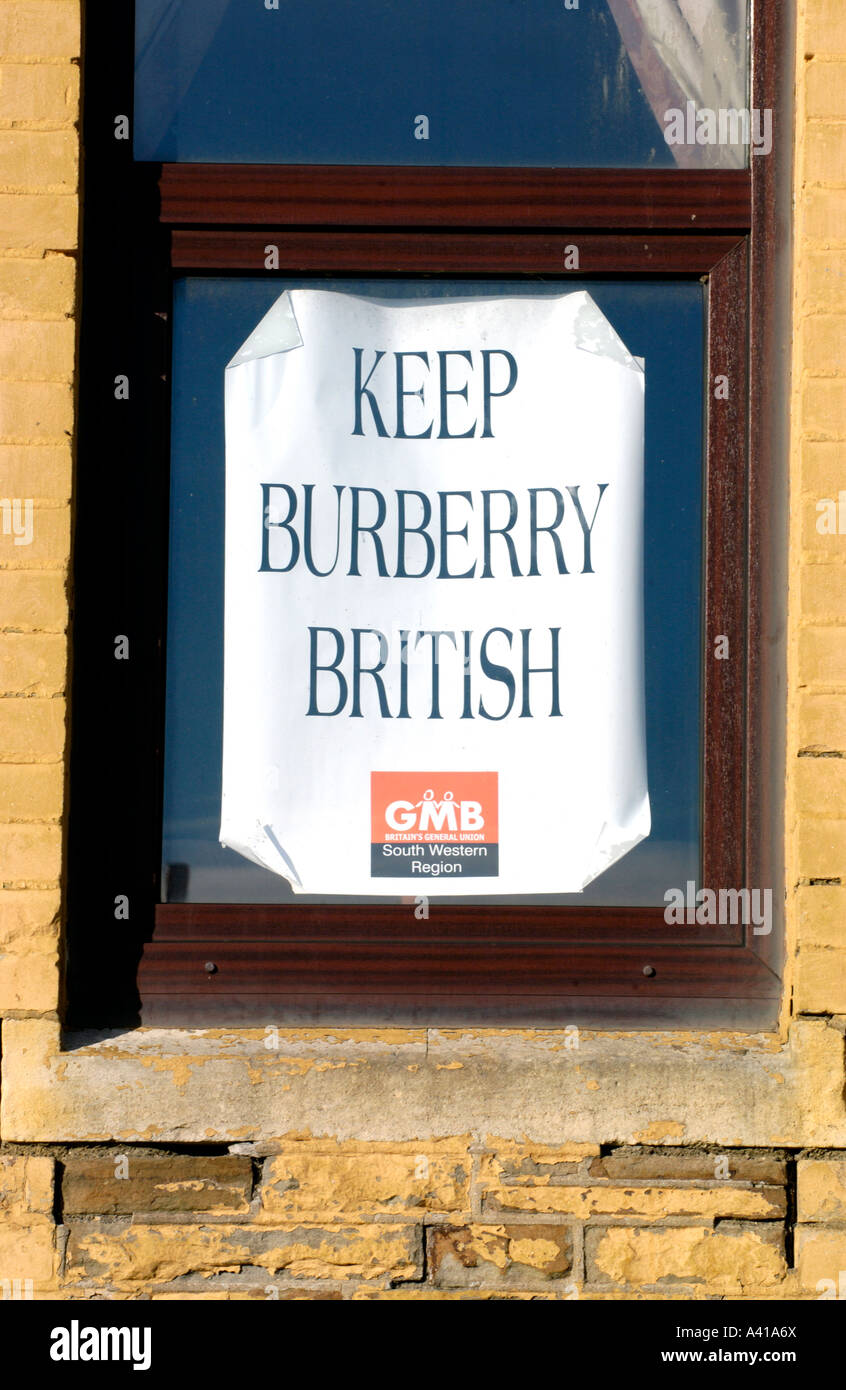 Poster campaign trying to save jobs at the Burberry factory in Treorchy Rhondda Valley South Wales UK Stock Photo