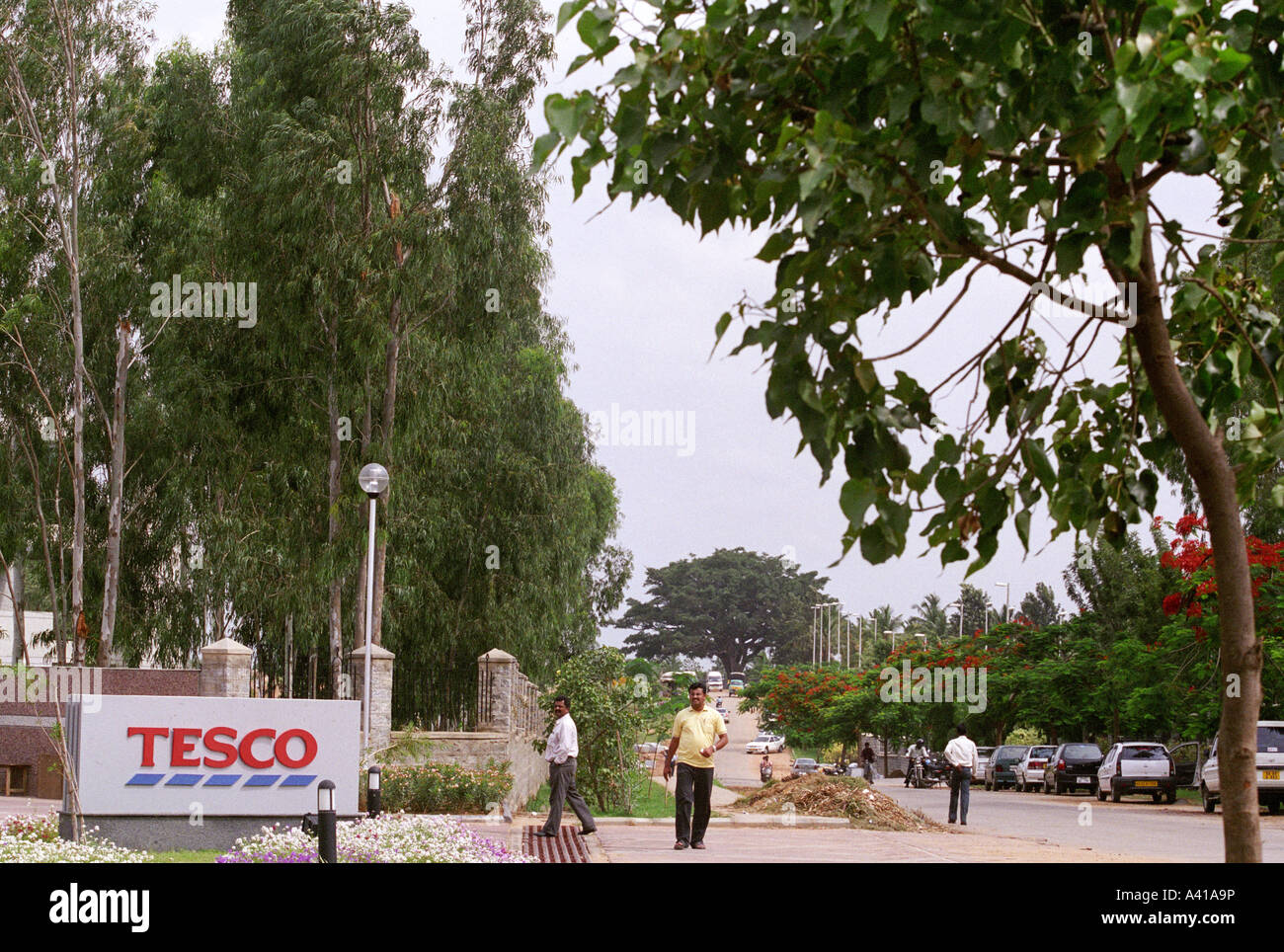 A sign for theoffices of the British supermarket Tesco in Bangalore