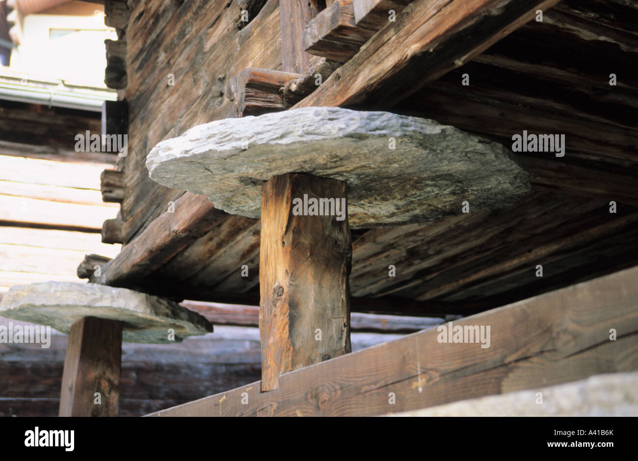 Log house base foundation Stock Photo