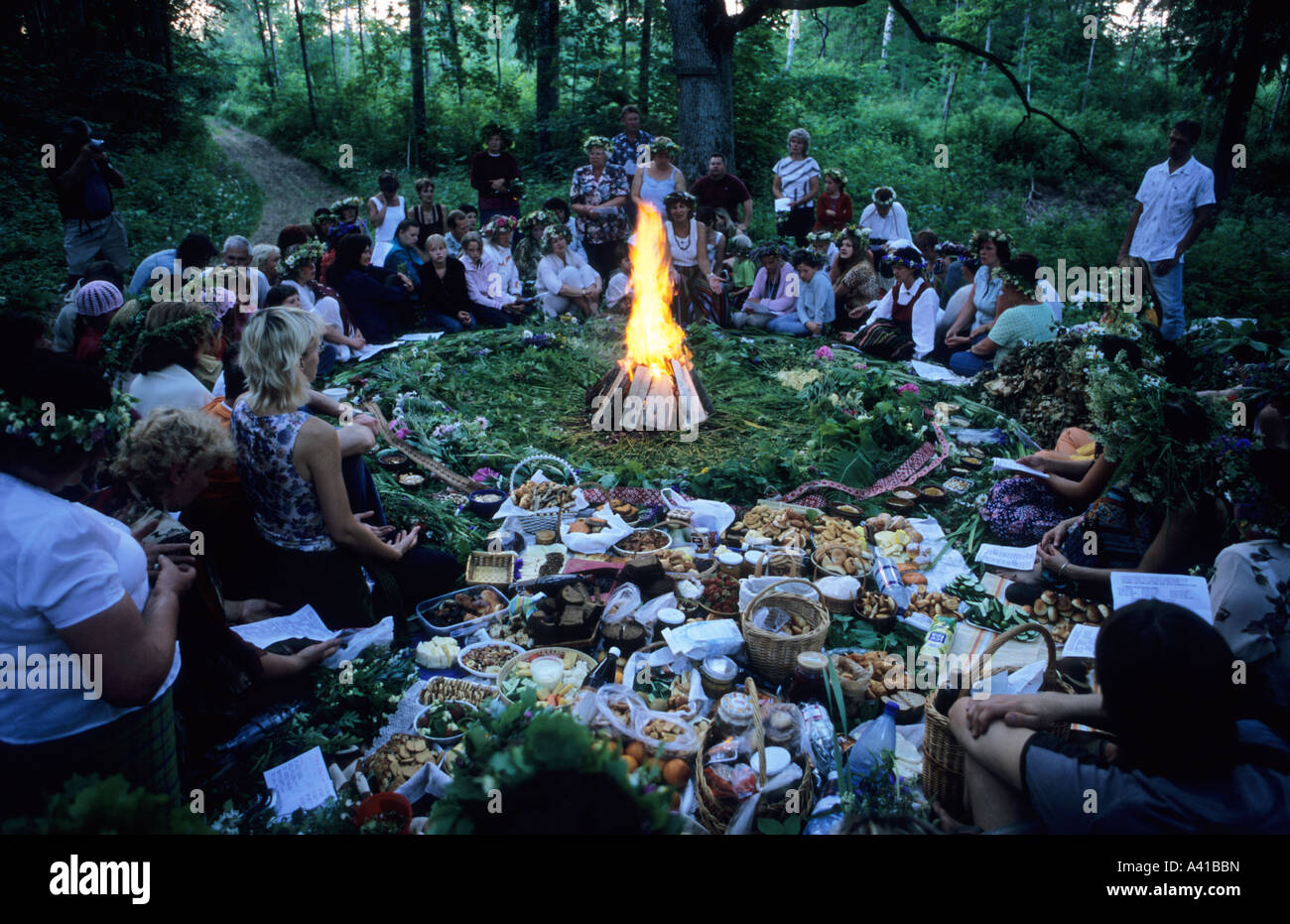 Latvians celebrate summer solstice Stock Photo