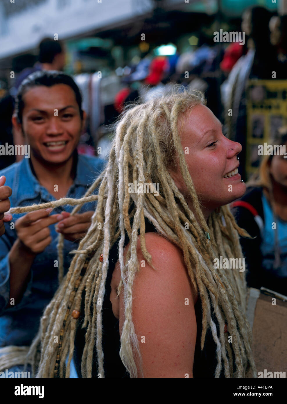 Hair Braiding Khao San Road Bangkok Thailand South East Asia Stock Photo Alamy