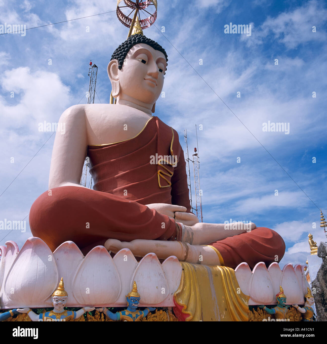 Huge Buddha On the summit Of  Wat Tham Seua Krabi Thailand South East Asia Stock Photo