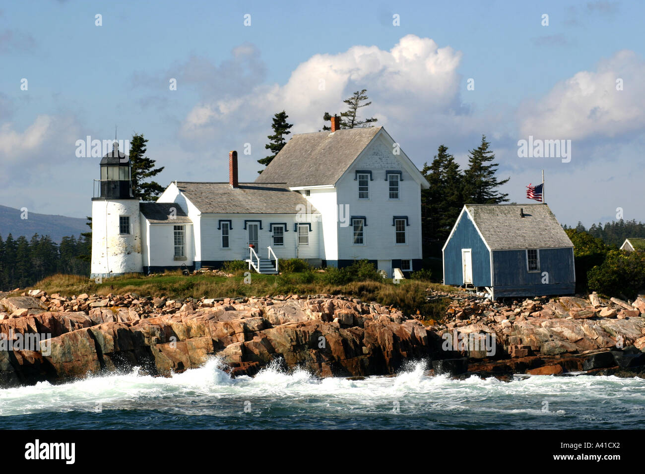 Mark Island Lighthouse, Winter Harbor, Maine. Stock Photo