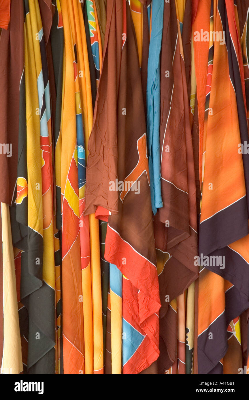 Scarves in Provencal pattern material on a street market in the Var Southern France Stock Photo