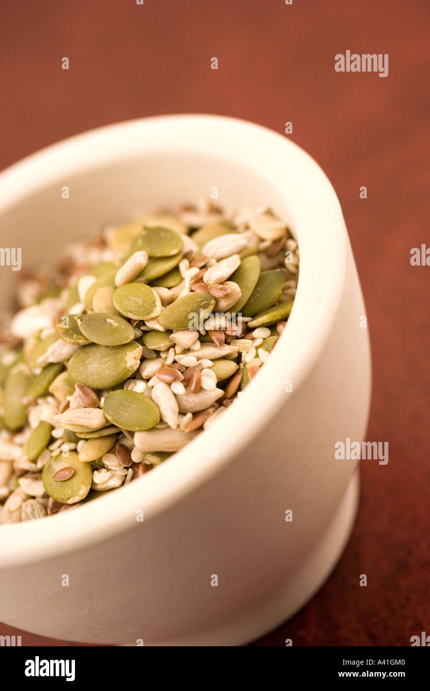 Mixture of healthy low GI seeds Stock Photo