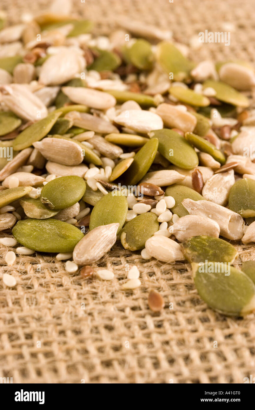 Mixture of healthy low GI seeds Stock Photo