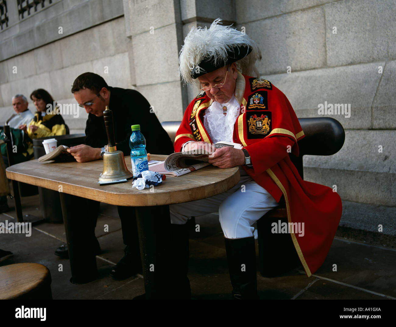 Town Crier Having His Lunch Trafalgar Square London U.K. Europe Stock Photo