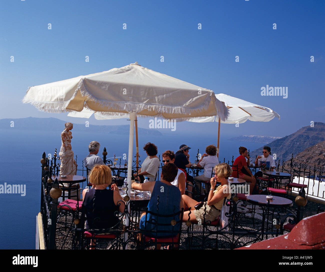 A Outside Bar High On the Rim Above Fira Santorini Greek Islands Greece