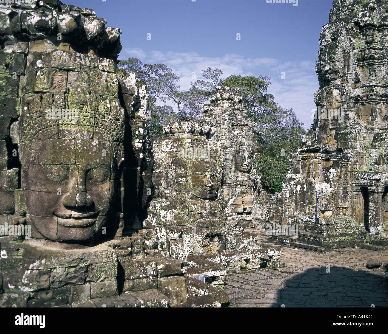 Four faced Buddha statues at Bayon Temple at Angkor Wat Cambodia Stock Photo