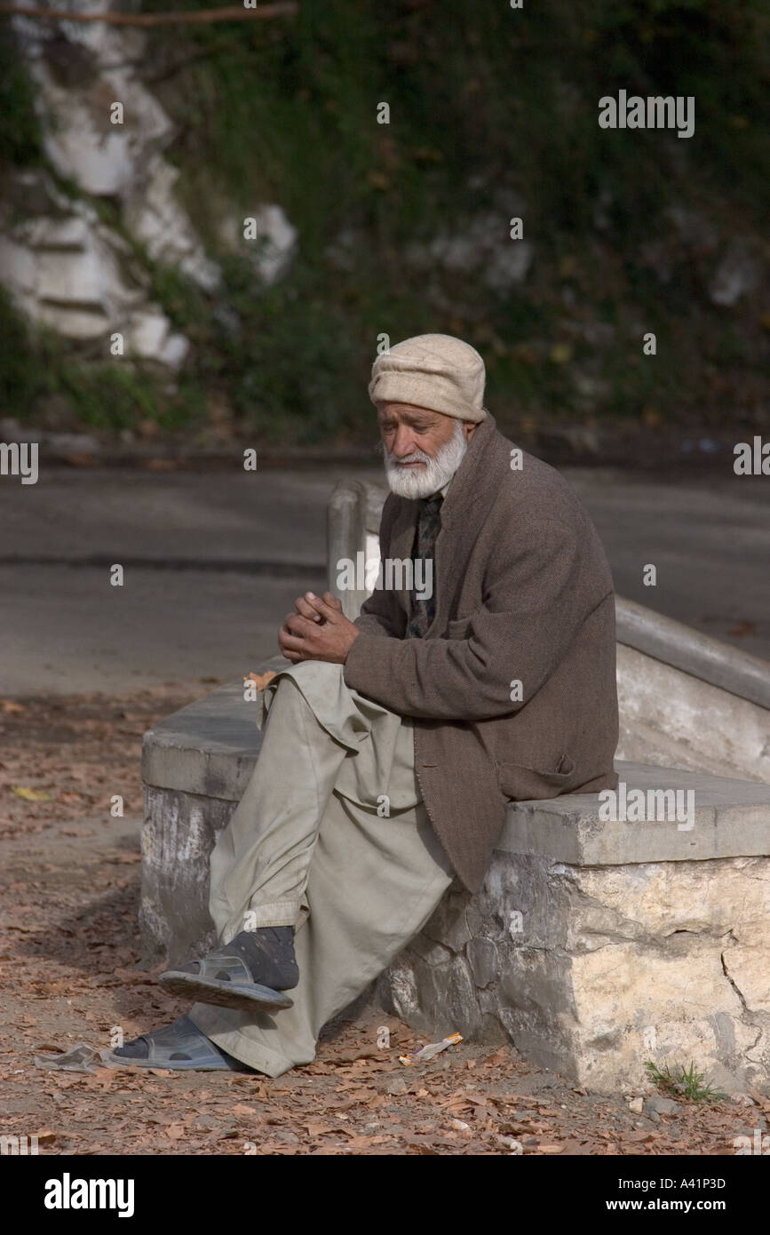 Old man in thought Swat Pakistan Stock Photo